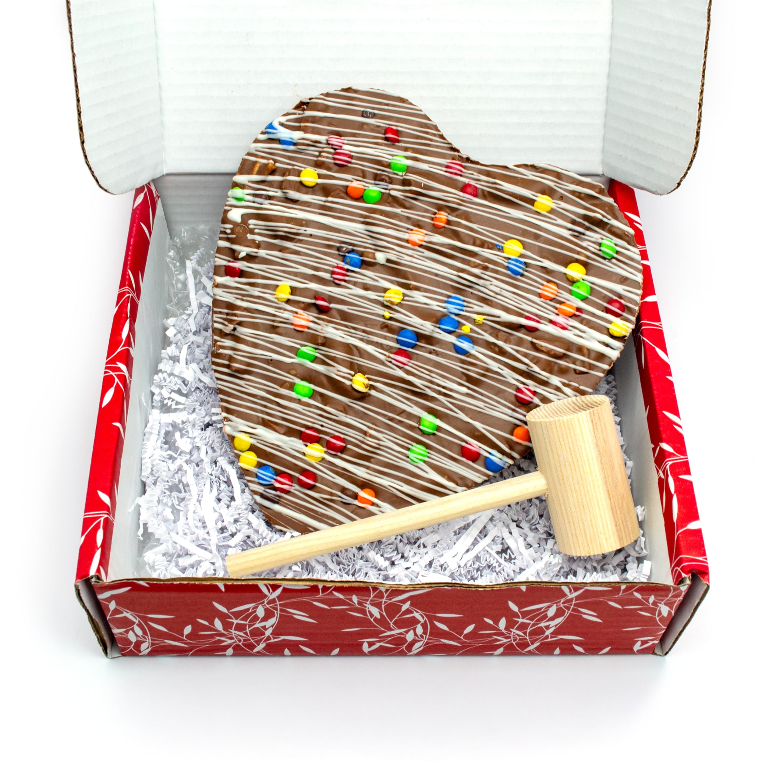 Valentine's Day Chocolate Gift - Gourmet Heart Shaped Chocolate Pizza with Pretzels, Cookies, Chips & Chocolate Gems - 1 Pizza with Mallet - Perfect for Romantic Gifts, Anniversary Surprises & Sweet Treats