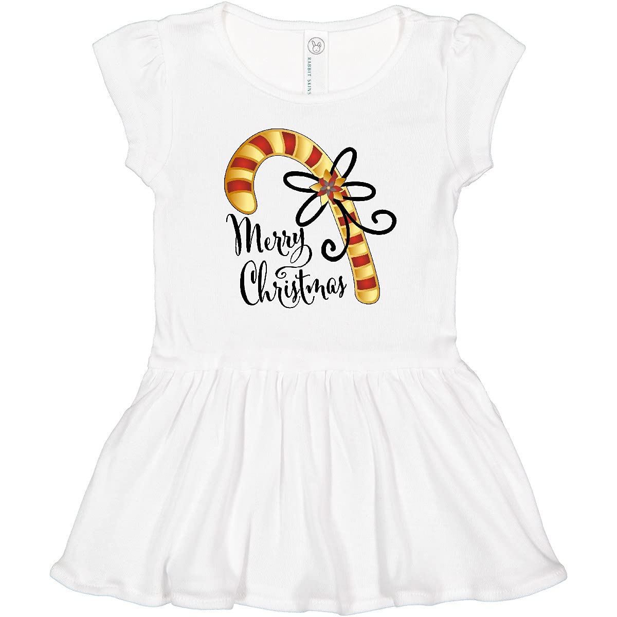 Inktastic Merry Christmas Red and Gold Candy Cane Toddler Dress - Festive Holiday Outfit for Baby Girls & Toddlers - Perfect for Christmas Photos, Parties & Family Gatherings