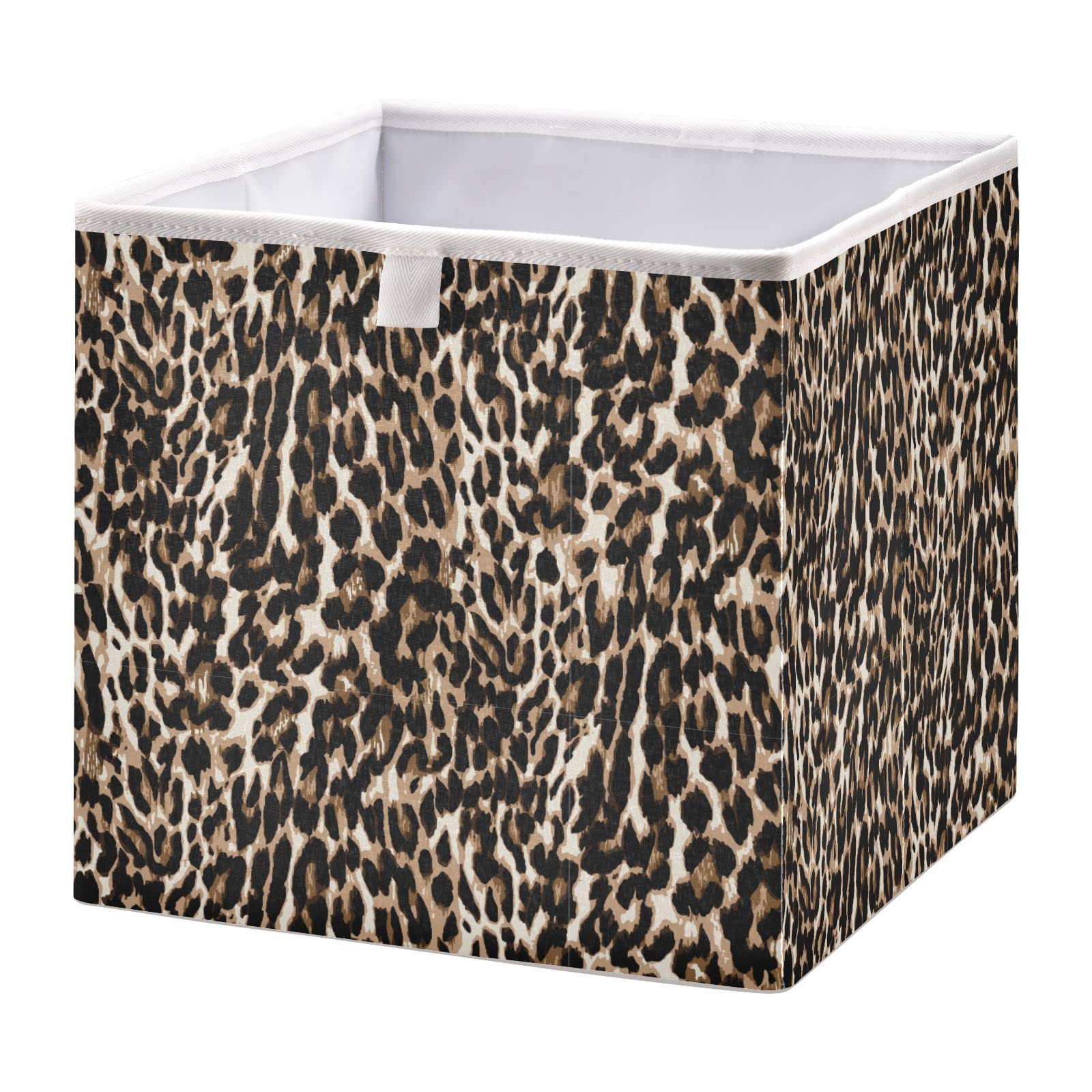 DOMIKING 11 Inch Foldable Fabric Storage Bins with Sturdy Handles - Leopard Print Closet Organizers, Shelf Baskets for Bedroom & Linen Closet (Set of 6) - Perfect for Home Organization, Kids' Room Storage & Office Supplies