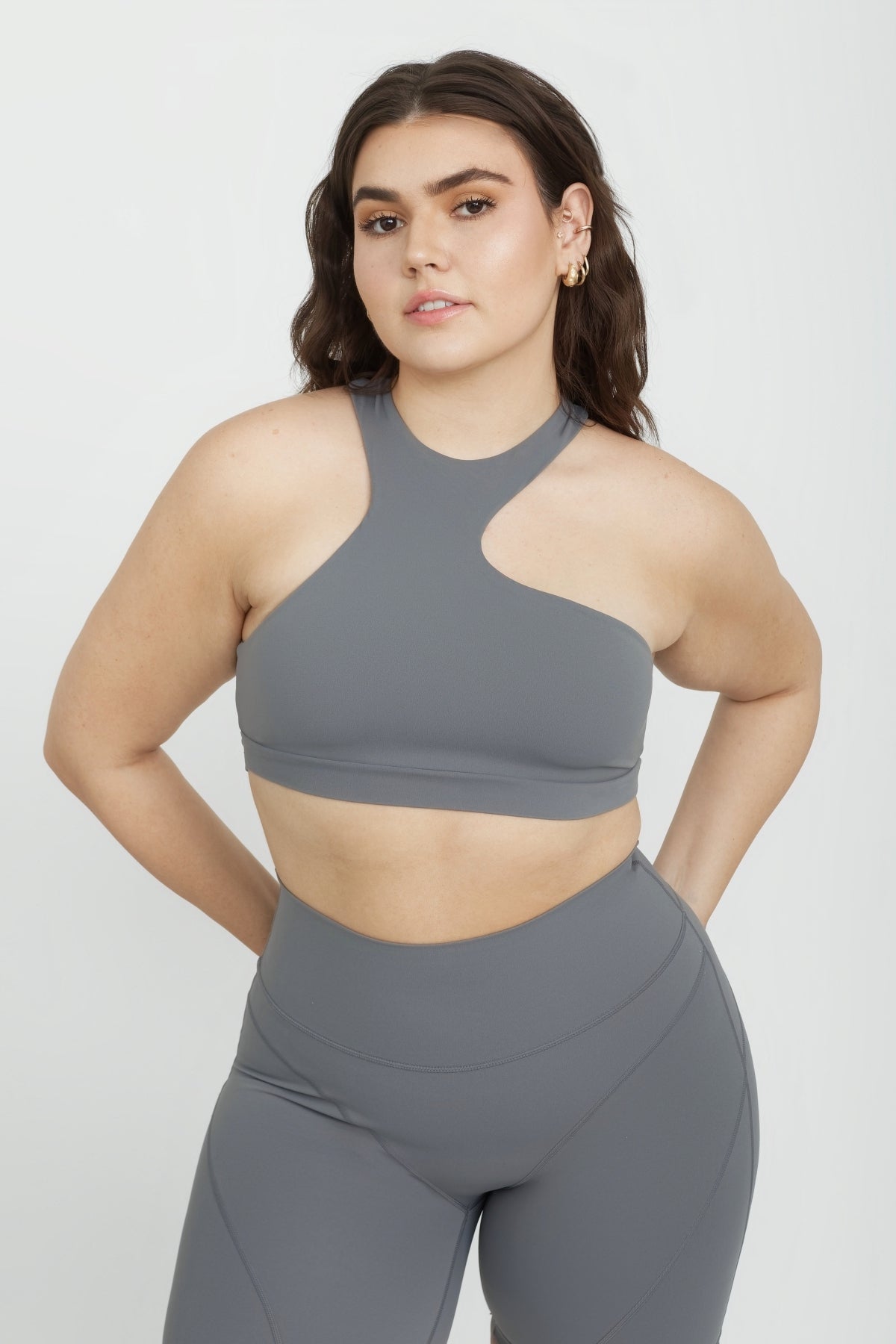 Bronx Cut Out Sports Bra for Women - Steel Gray High Support Workout Top for Running, Yoga & Gym