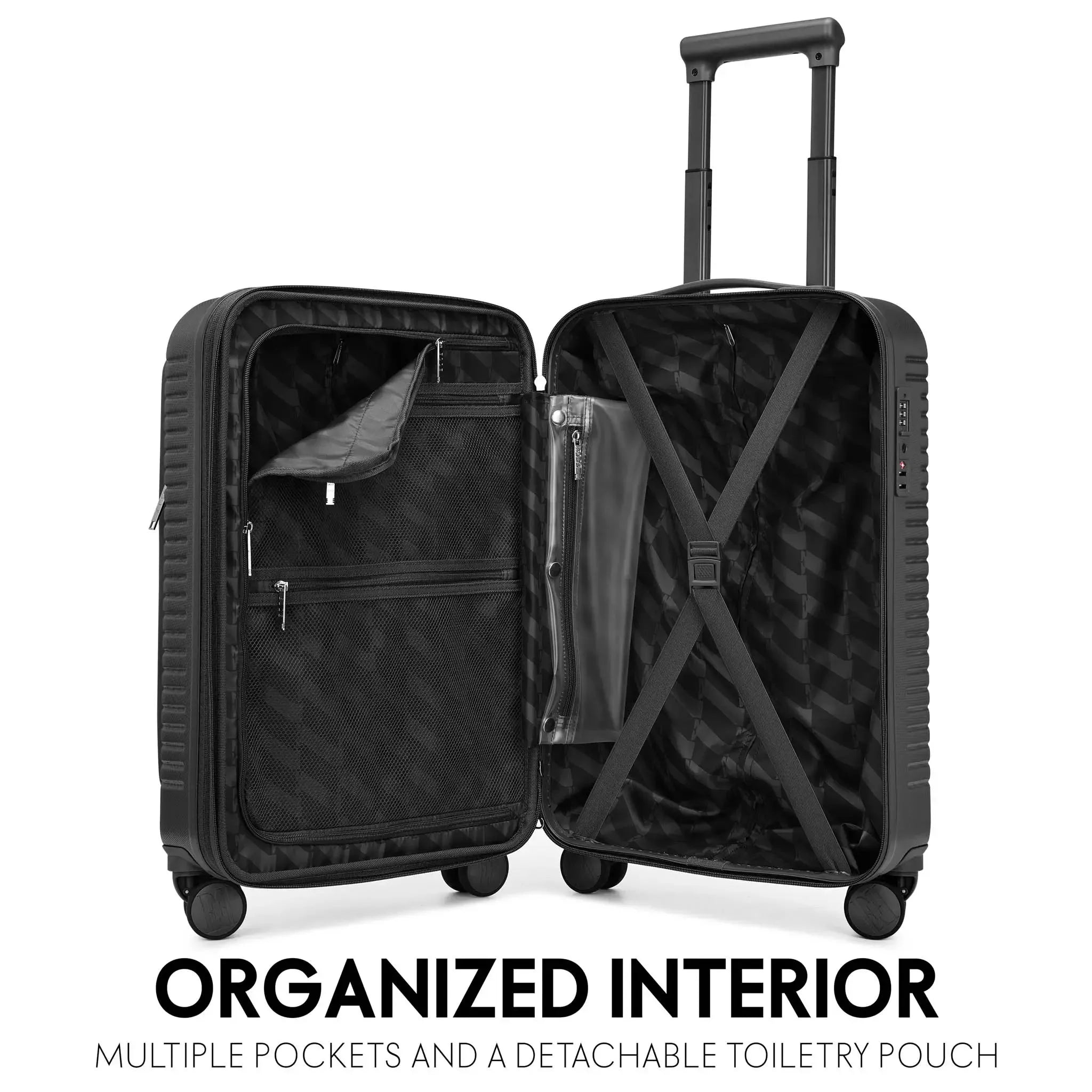 Expandable Carry-On Suitcase with Front Laptop Pocket - Lightweight Luggage for Travel & Business Trips - Perfect for Airplane, Train & Weekend Getaways