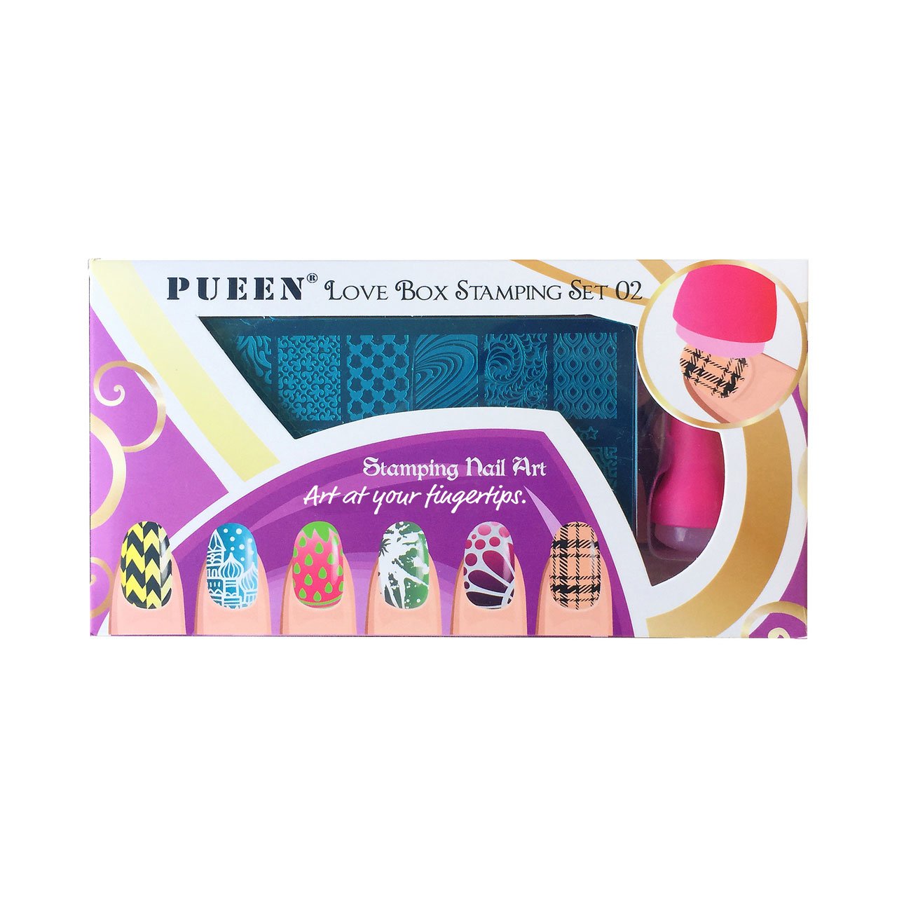 PUEEN Nail Art Stamping Kit - LOVE BOX II 02-4 Lover Collection with 125x65mm Unique Design Plates for Manicure & Nail Polish Stamping | Perfect for Valentine's Day, Wedding Nails & DIY Nail Art at Home