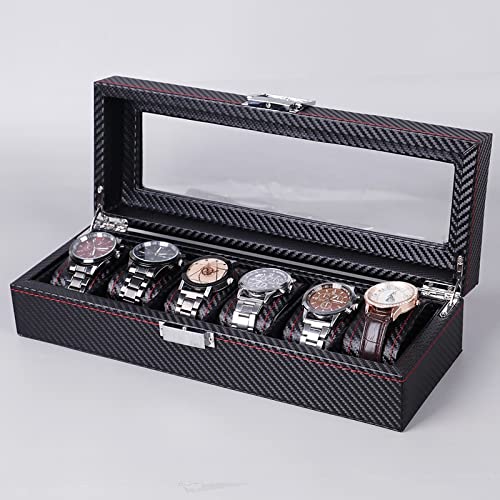 Luxury 6/10/12 Grid Fiber Watch Box - Jewelry Storage Organizer for Rings & Bracelets - Display Case Holder for Watch Accessories (6 Grid, Black) - Perfect for Home, Office & Travel Organization