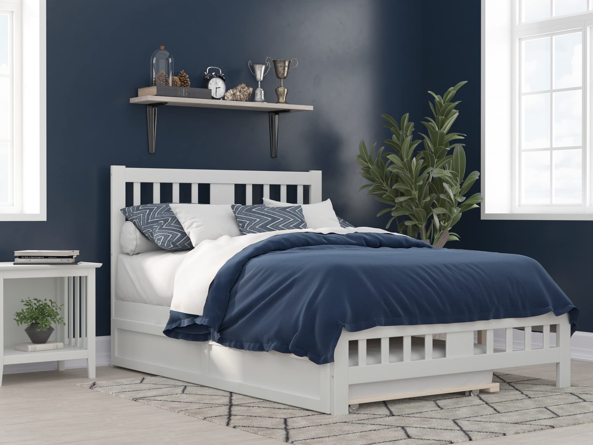 AFI Tahoe Full Size Platform Bed with Footboard & Twin Trundle in White - Modern Wooden Bed Frame for Guest Room, Kids Room & Small Spaces - Easy Assembly & Sturdy Design