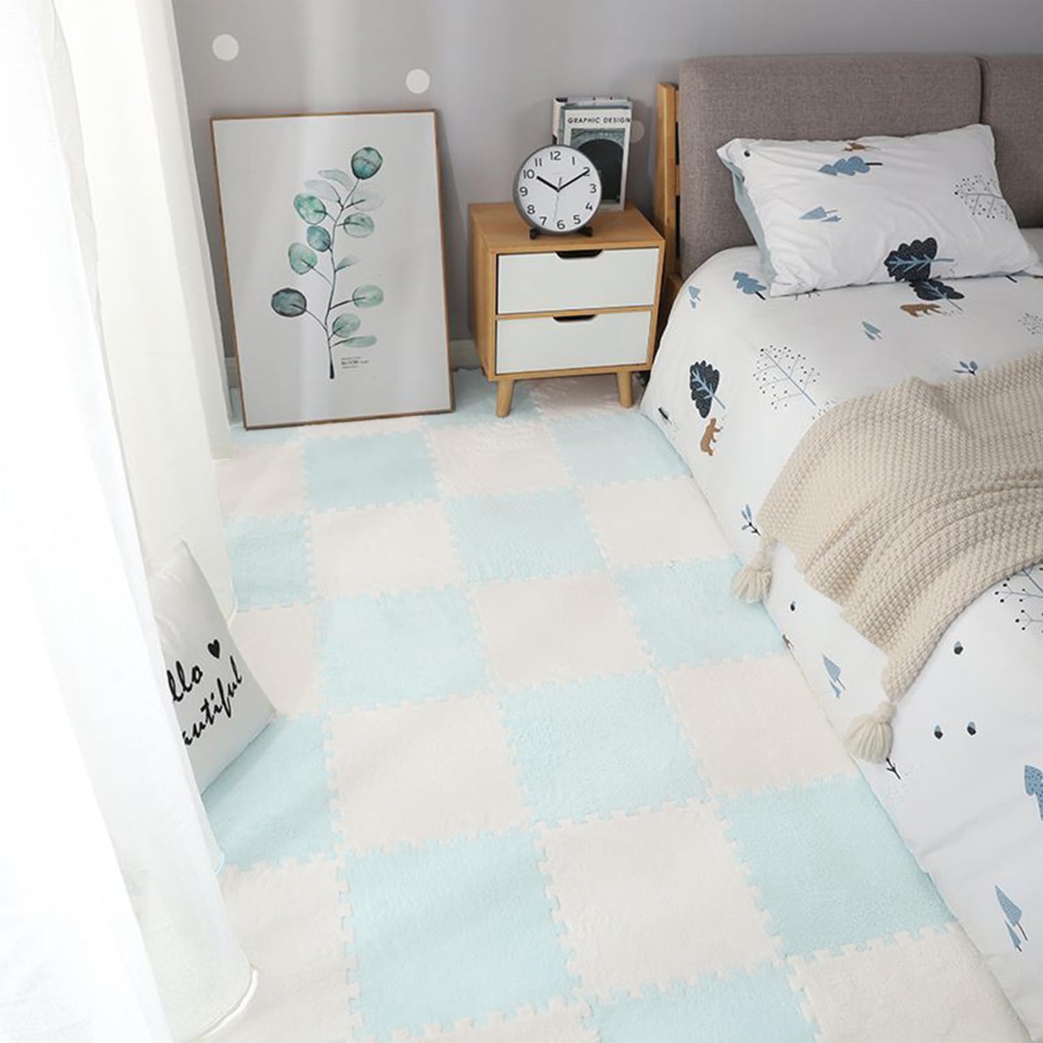 12-Piece Shaggy Interlocking Foam Carpet Tiles for Kids - 12