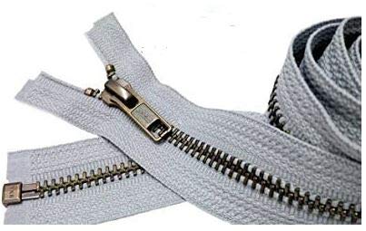YKK® #5 Antique Brass Metal Teeth Jacket Zippers - Light Grey #119 - Custom Length 12 Inches - Made in USA - Perfect for DIY Jackets, Bags & Craft Projects