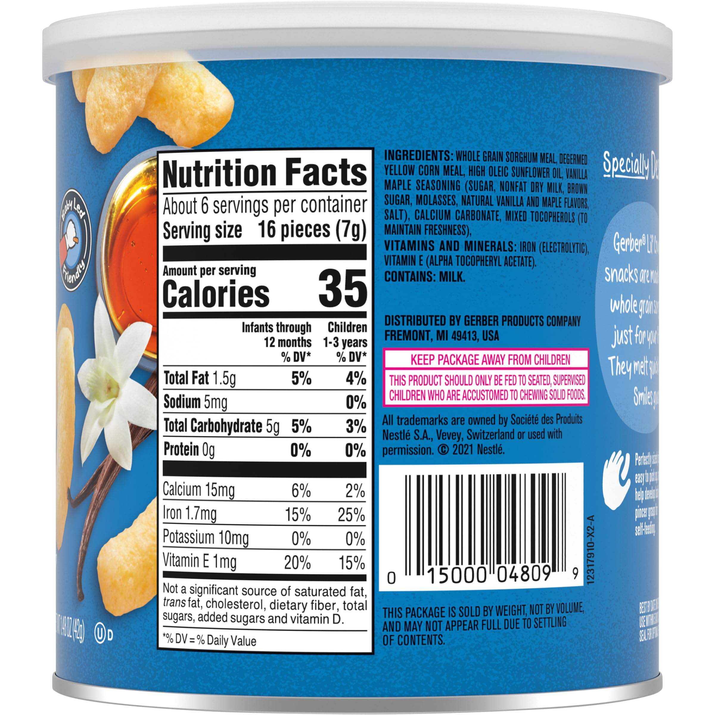 Organic Gerber Baby Snacks Lil Crunchies - Vanilla Maple Flavor, 1.48oz (6 Pack) | Healthy Toddler Finger Food for On-the-Go, Daycare & Travel Snacking