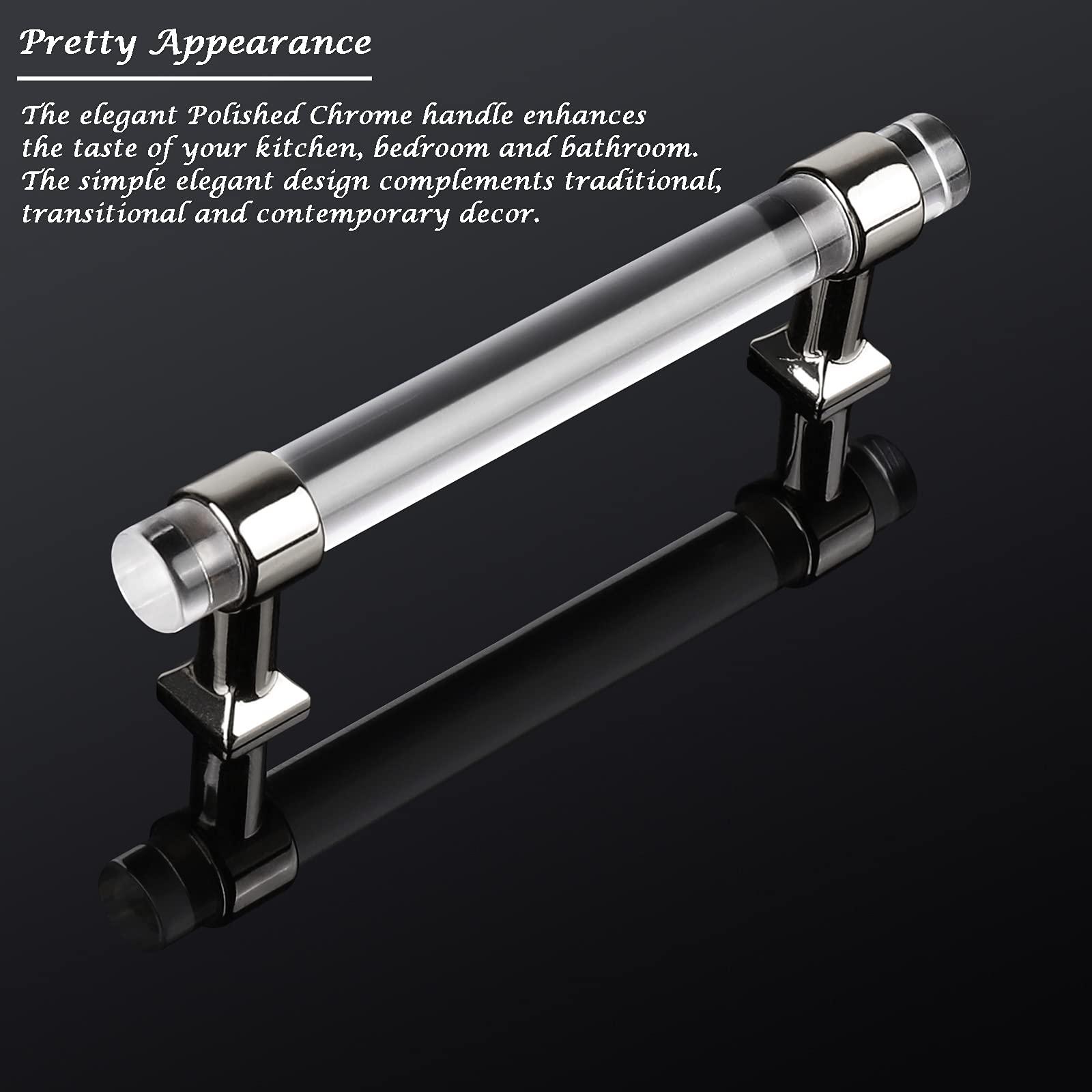 Orger 10 Pack Silver Chrome Kitchen Cabinet Handles with Clear Acrylic - 4