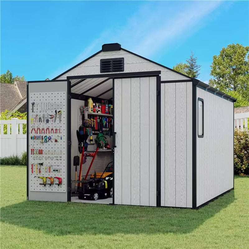 EROMMY 8X10 Outdoor Storage Shed - Heavy Duty Weatherproof Garden Shed for Backyard, Patio & Lawn Equipment Storage - Perfect for Storing Tools, Bikes & Seasonal Items