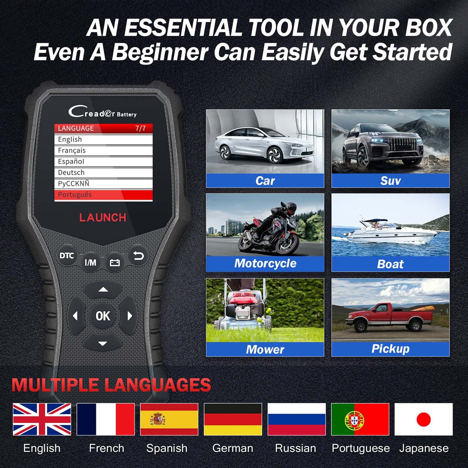 LAUNCH® CRB3001 OBD2 Scanner & Battery Tester - Professional Car Diagnostic Tool for Engine Fault Codes, Battery Health Check - Perfect for Mechanics & DIY Auto Repair at Home or Garage