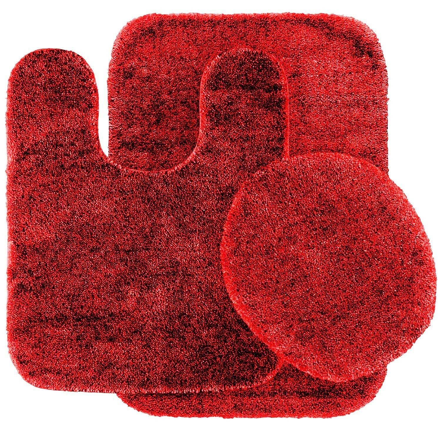 3-Piece Bathroom Rug Set - Non-Slip Contour Mat, Toilet Lid Cover, Solid Color Bath Mats for Bathroom Decor - Soft & Absorbent - Perfect for Bath, Shower & Restroom Use