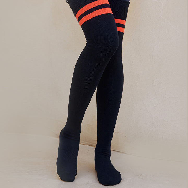 Double Line Over Knee Socks for Women - Fashionable Thigh High Stockings with Striped Design - Perfect for Winter, Cosplay, and Outfits