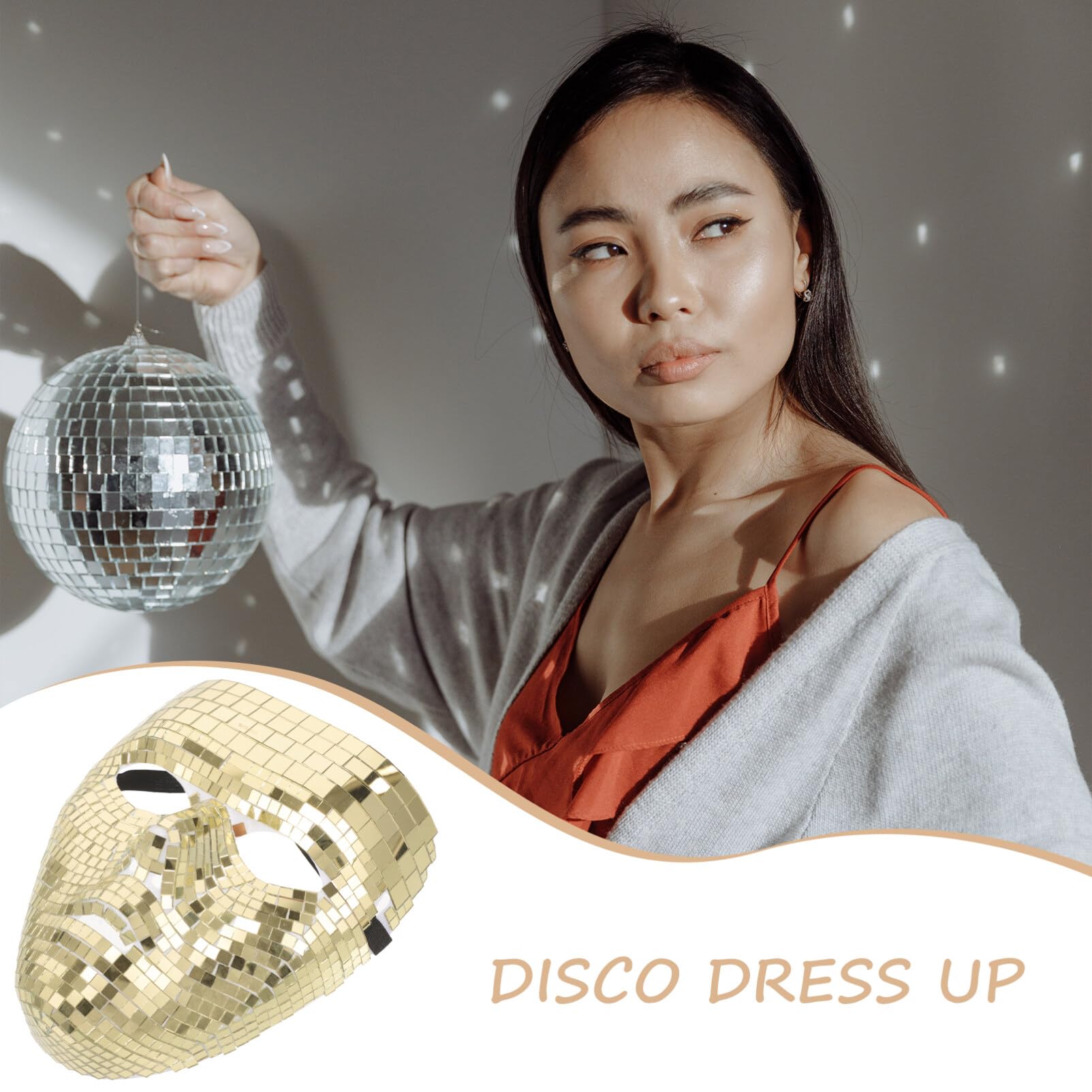 ABOOFAN Disco Ball Glitter Venetian Mask - Golden Mirror Glass Masquerade Face Mask for Costume Parties, Halloween, Mardi Gras & Themed Events - Unisex Retro Fancy Dress Accessory