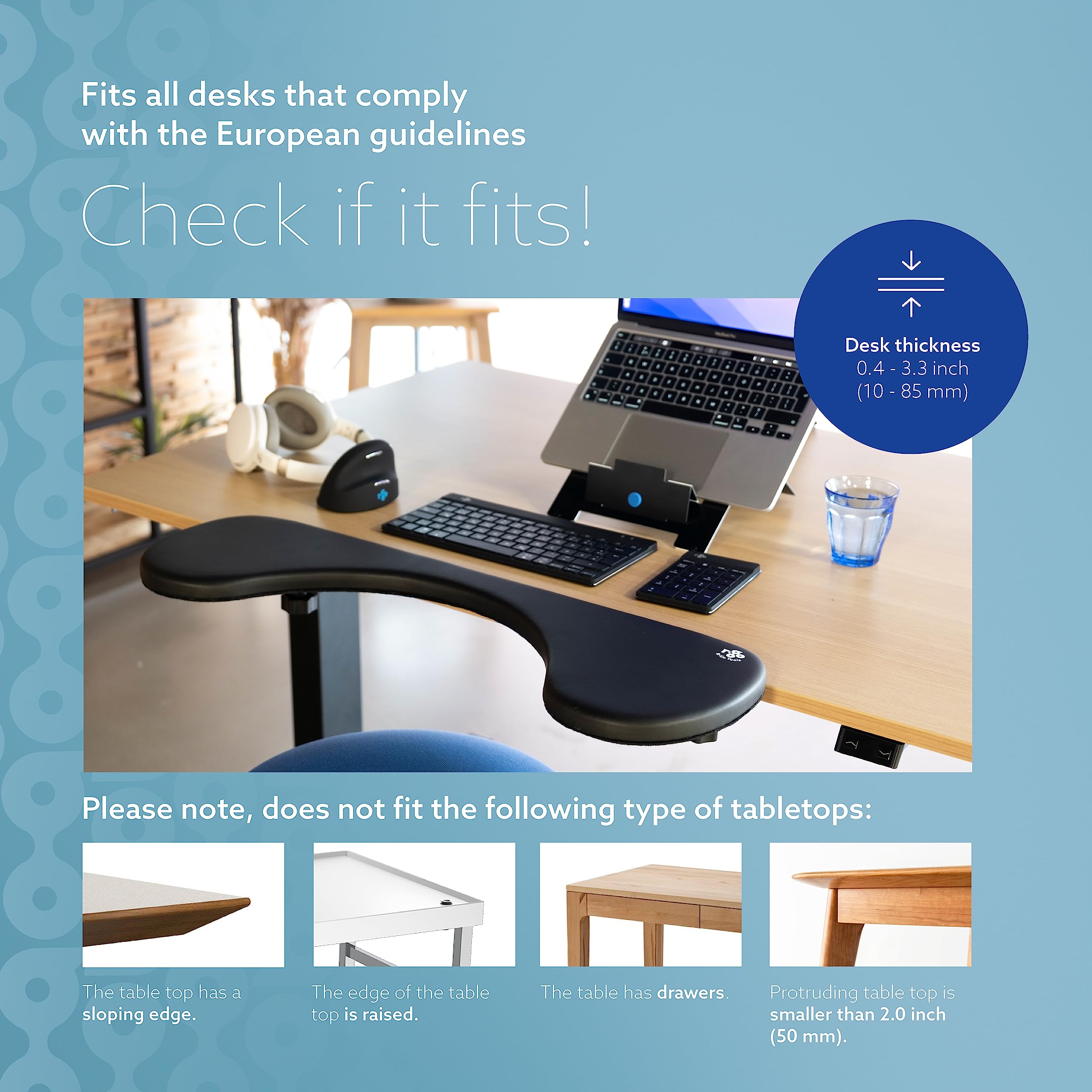 Ergonomic R-Go Arm Rest for Desk - Adjustable Wrist & Elbow Support with Soft Sponge Padding - Pain Relief Keyboard Tray for Office & Home Workspace - Easy Clamp-On Design (Black) | Perfect for Typing, Gaming & Computer Work