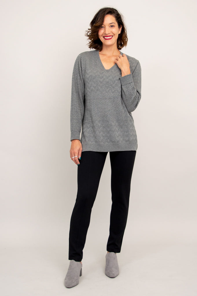 Greta Sweater Women's Cotton Knit Pullover - Soft Grey Casual Sweater for Fall & Winter - Perfect for Office, Dating and Weekend Outfits