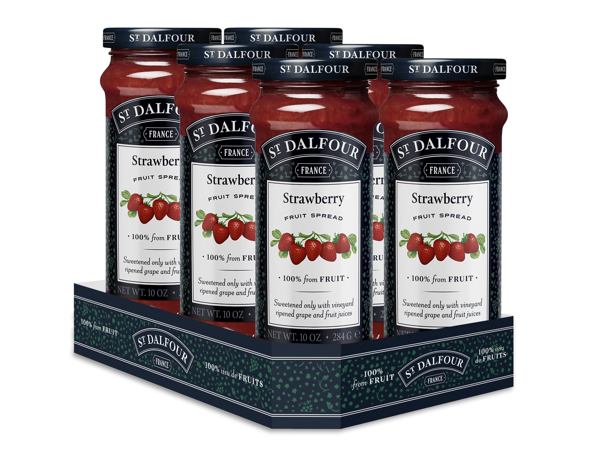 St. Dalfour Strawberry Fruit Spread - 6 Pack of 10 oz Jars | 100% Natural Fruit, No Added Sugar, No Corn Syrup | Perfect for Toast, Yogurt & Baking | Healthy Jam Alternative
