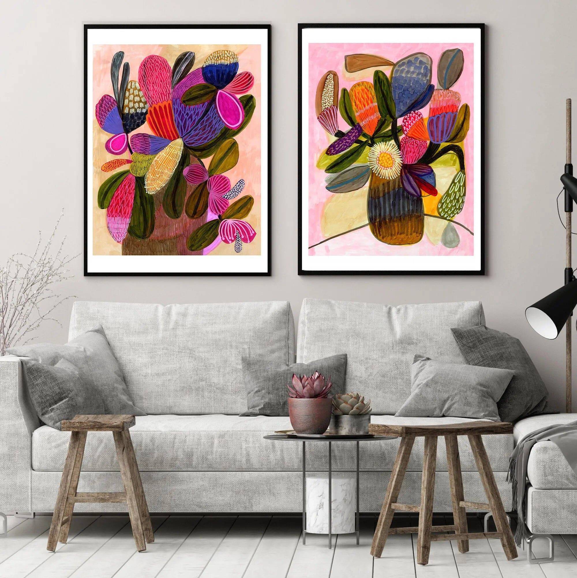 Modern Still Life Wall Art Print Set with Native Flowers - Elegant Home Decor for Living Room, Bedroom & Office