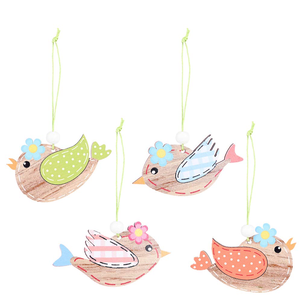 iFundom Easter Decorations - 8pcs Wooden Bird Pendant Hanging Ornaments for Easter Party (2 Orange, 2 Green, 2 Blue, 2 Pink) - Spring Home Decor, Easter Tree & Garden Decoration