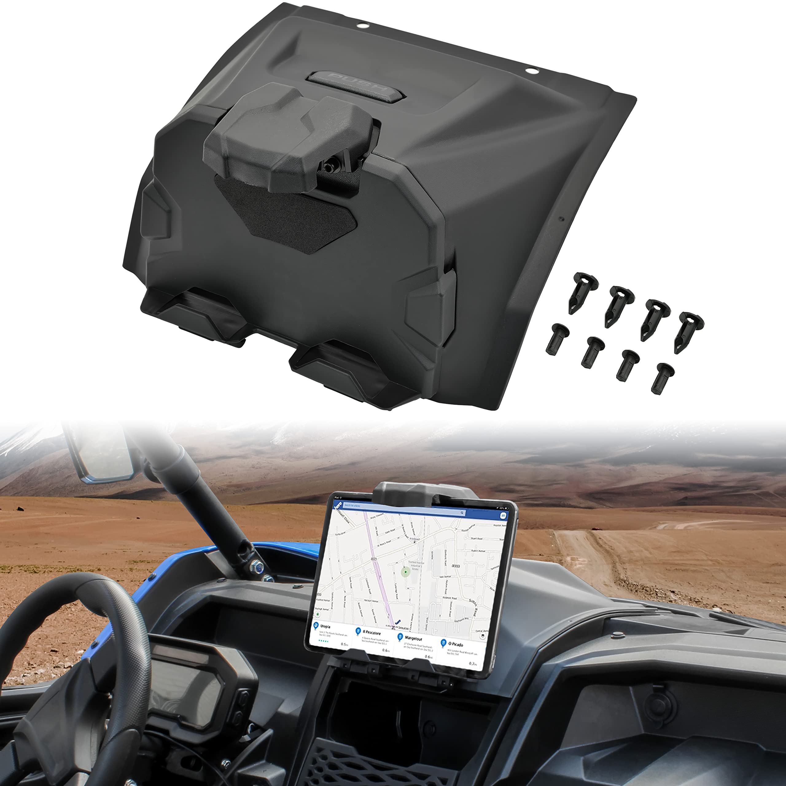Universal Tablet Holder & GPS Mount with Storage Tray for Kawasaki Teryx KRX 1000 (2020-2025) | Durable Electronic Device Organizer for iPad, Phone & Accessories | Perfect for Off-Road Adventures & Dash Organization