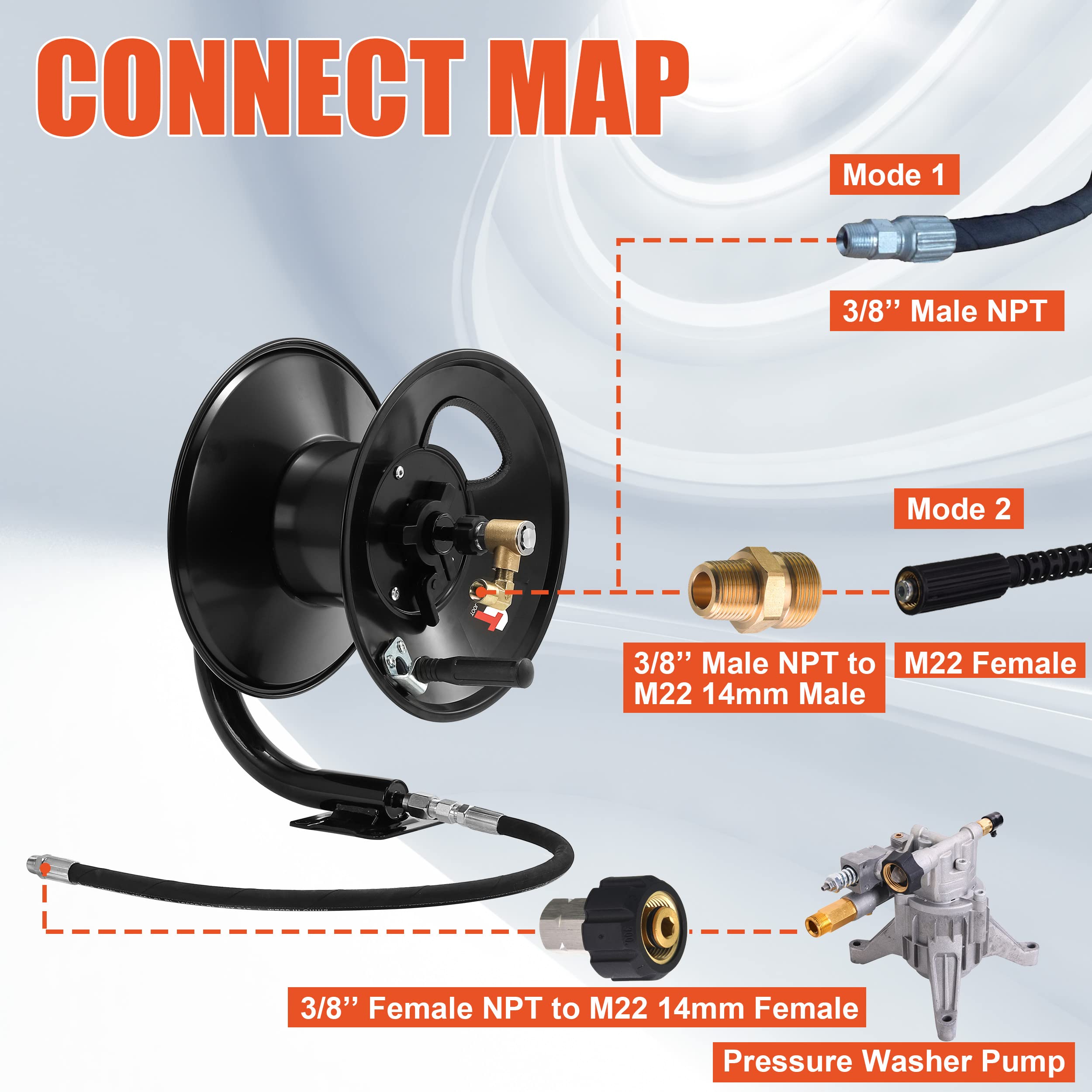 Heavy Duty Pressure Washer Hose Reel with Swivel - 50ft Commercial Grade Whip Hose for Power Washers - Perfect for Car Washing, Deck Cleaning & Home Exterior Maintenance