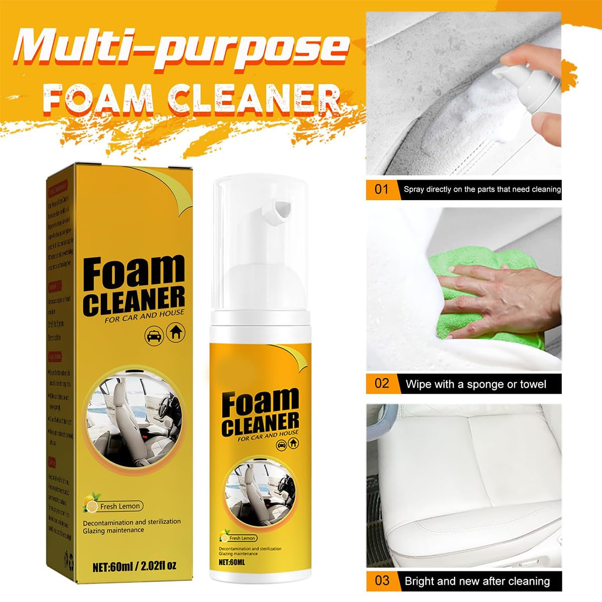 Ambitionous Magic Foam Cleaner - 2024 Upgraded Multi-Functional Car Interior & Exterior Cleaner | Powerful Foaming Formula for Seats, Dashboards & Upholstery | Perfect for Auto Detailing, Home & Office Cleaning