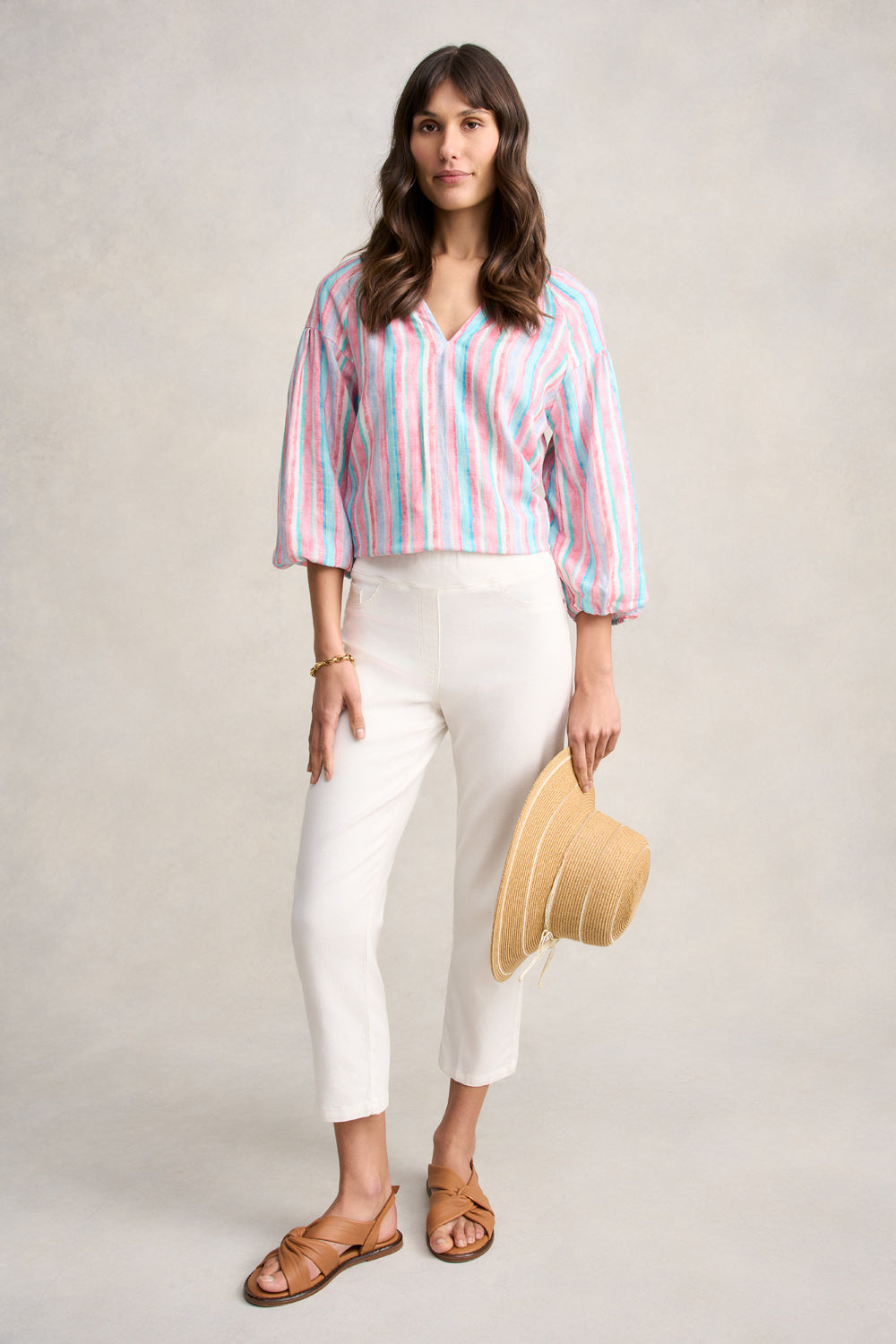 Stylish Puff Sleeve Linen Top for Women | Summer Striped Blouse | Casual & Beach Wear | Perfect for Outdoor Activities & Vacation Outfits