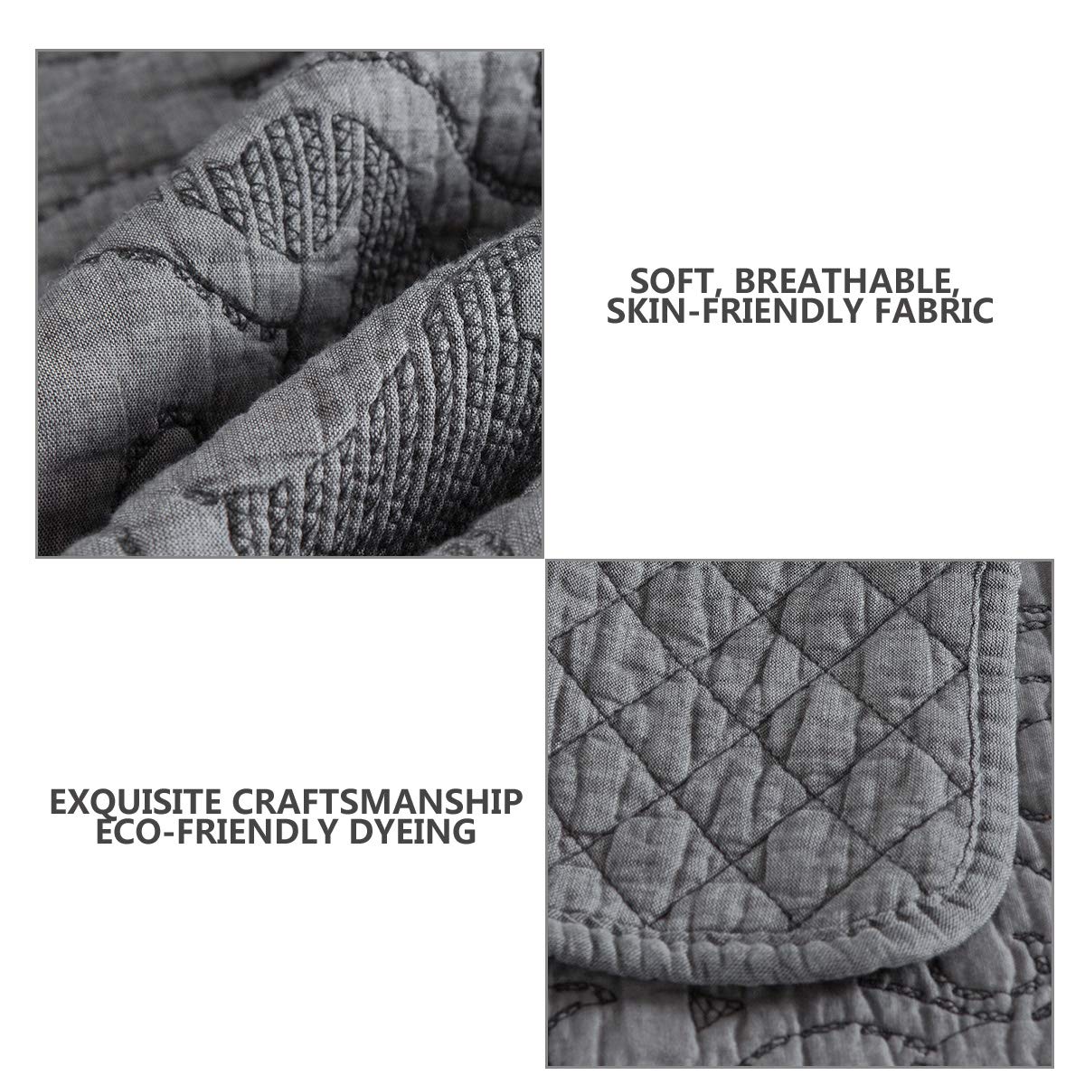 Travan 3-Piece King Size Quilt Set - Ultra Soft Microfiber Lightweight Bedspread & Shams - All Season Bedding Set in Grey - Perfect for Master Bedroom, Guest Room & Cozy Home Decor