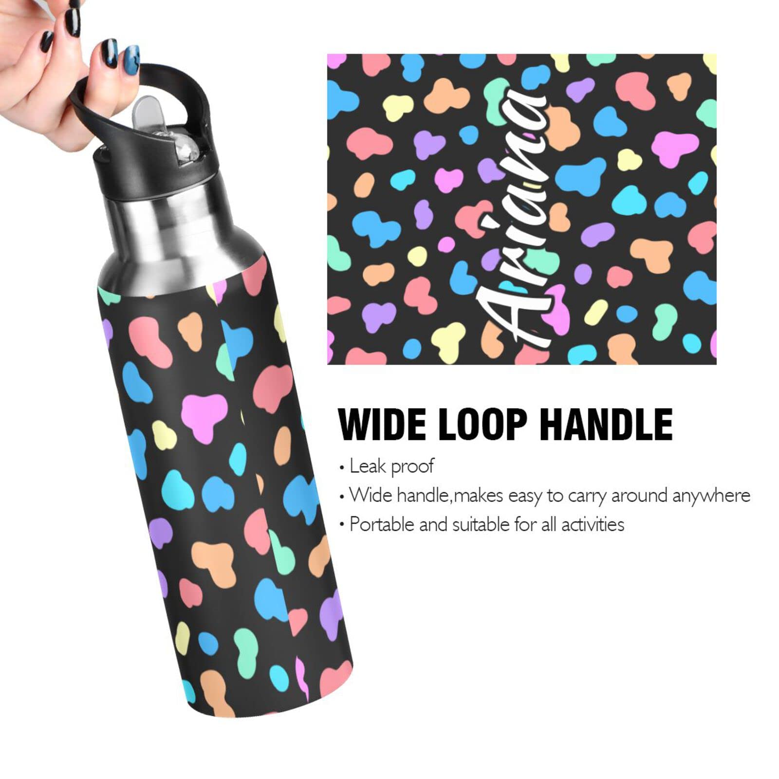 Custom 33oz Insulated Sports Water Bottle with Straw Lid - Personalized Cow Print Reusable Water Bottle for Hiking, Gym, Travel & Outdoor Activities | Leakproof & BPA-Free