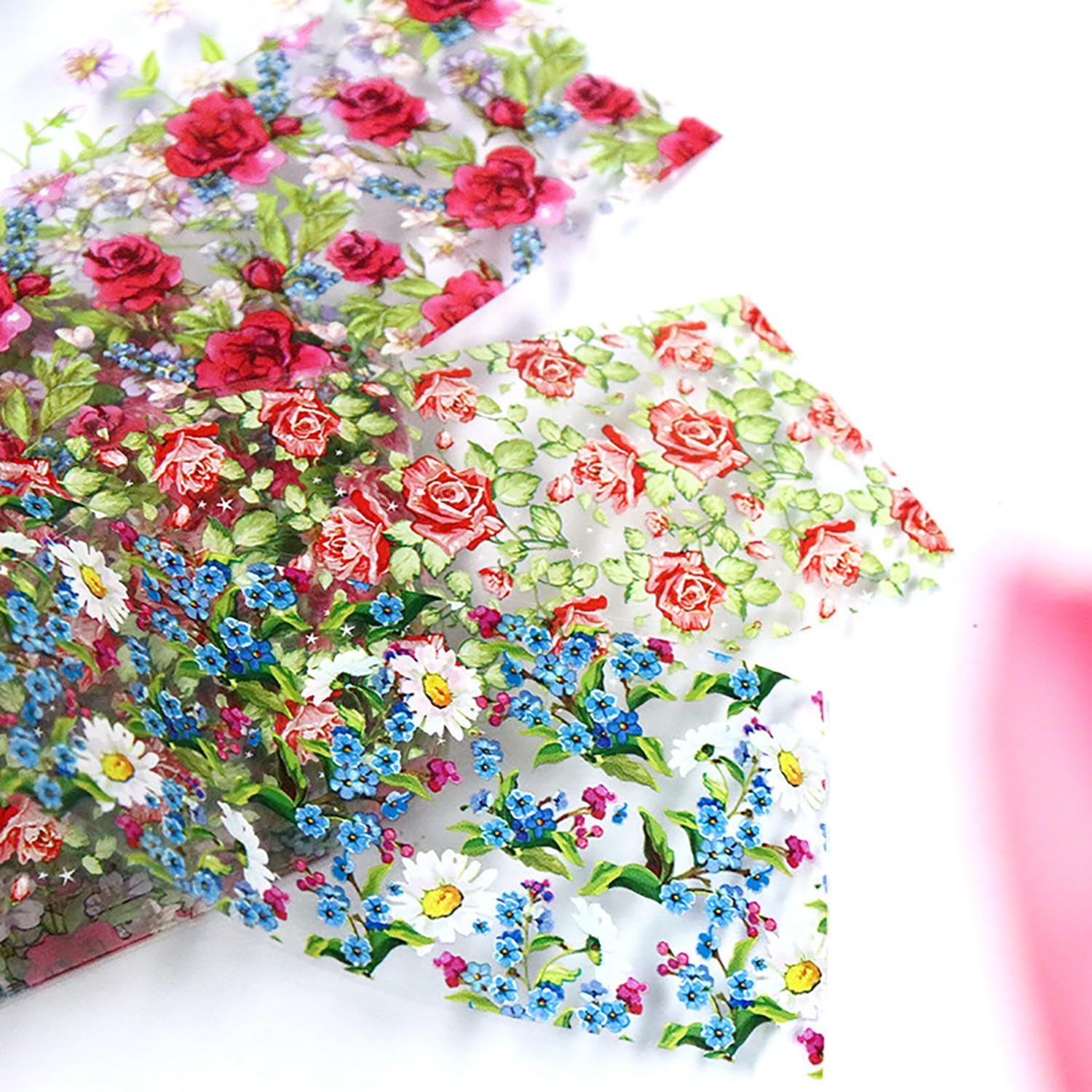 Holographic Floral Nail Foil Wraps - 10 Rolls DIY Nail Art Stickers & Decals for Manicure (39.3 Inch Length) - Perfect for Salon, Home Nail Design & Party Nail Decoration