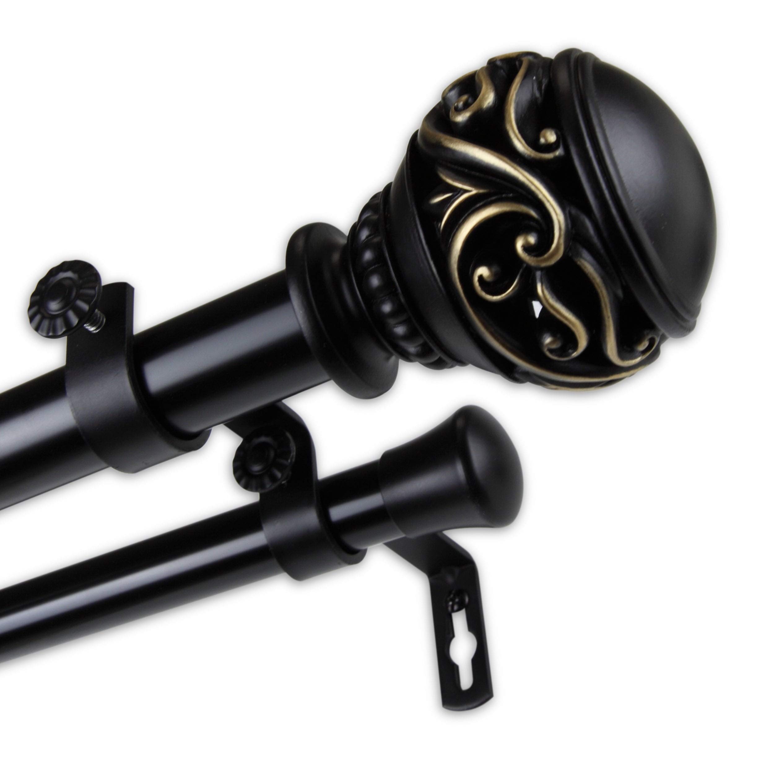 Leah 1-Inch Diameter Adjustable Double Curtain Rod - Black (120 to 170 Inches) - Perfect for Wide Windows, French Doors & Bay Windows
