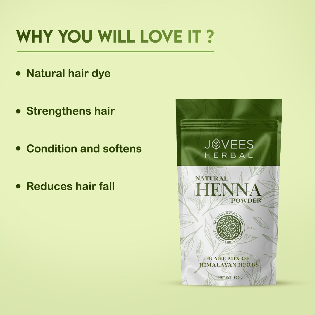 Jovees Herbal Mehandi Henna Powder with Amla, Shikakai & Brahmi - 150g Natural Hair Treatment for Conditioning, Hair Fall Control & Damage Repair | Perfect for DIY Hair Masks & Ayurvedic Hair Care at Home