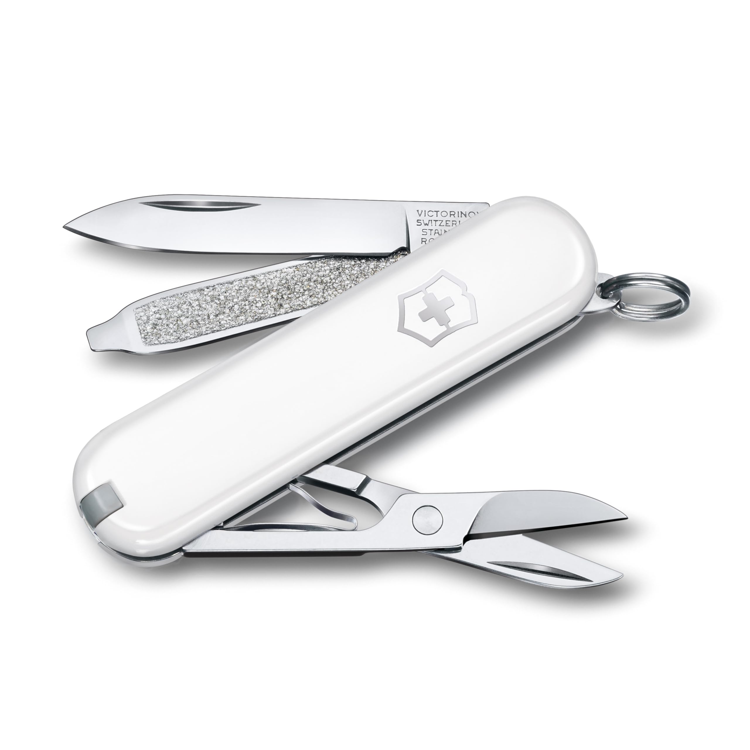 Victorinox Classic SD Swiss Army Knife - 7-in-1 Multi-Tool with Small Blade, Screwdriver & Key Ring | Compact Swiss Made Pocket Knife in White (Falling Snow) | Perfect for Camping, Hiking, Everyday Carry & Outdoor Adventures