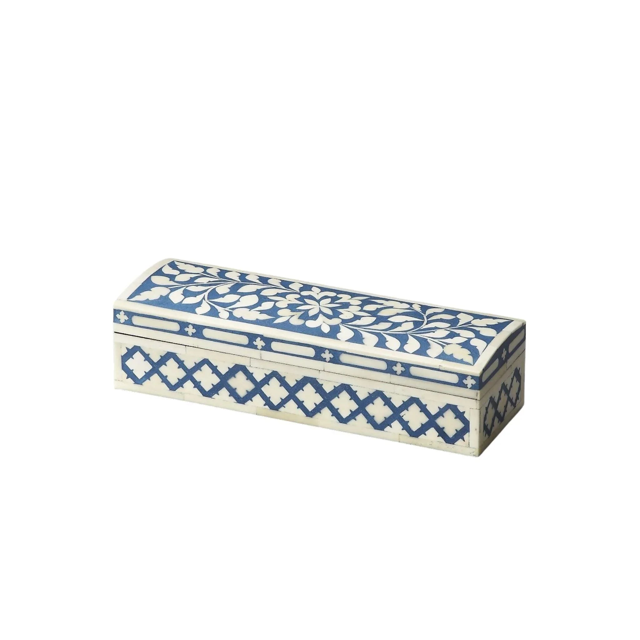 Exquisite Blue and White Bone Inlay Mosaic Floral Decorative Storage Box - Handcrafted Jewelry Organizer, Home Decor Gift for Women - Perfect for Bedroom, Bathroom & Vanity Organization