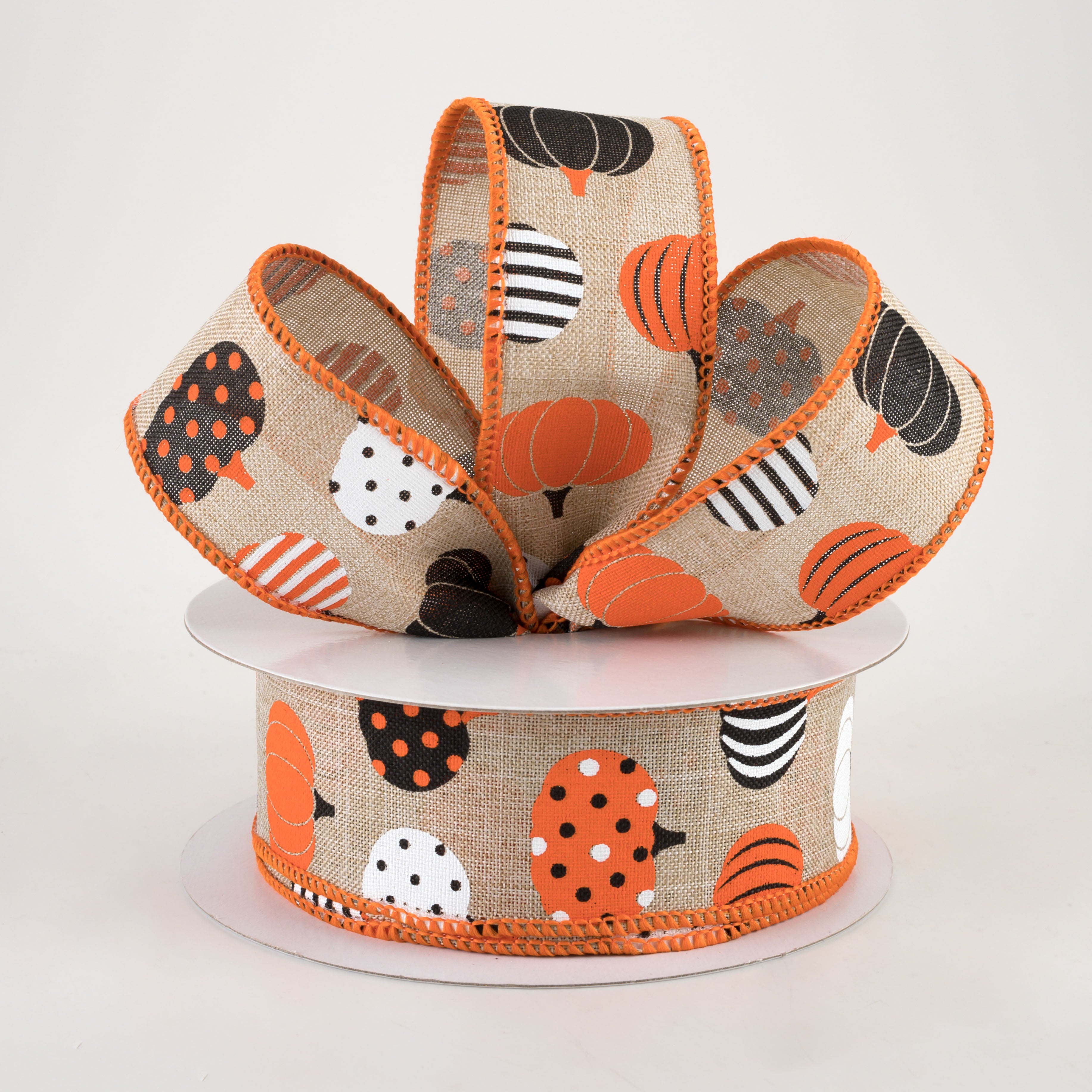 1.5 Inch Patterned Pumpkins Ribbon - Natural Jute Burlap Ribbon (10 Yards) for Fall Decor, Gift Wrapping, and DIY Crafts
