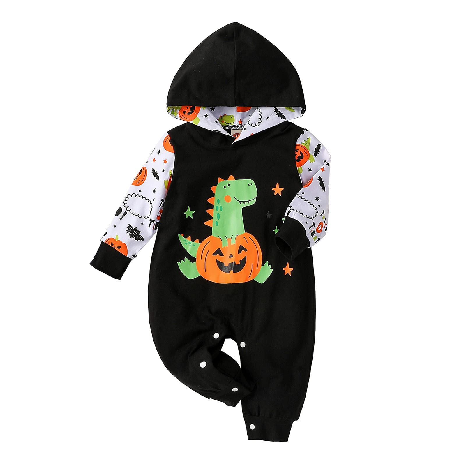 Adorable Newborn Baby Hooded Romper - Soft Cotton Jumpsuit for Boys & Girls | Infant Halloween Costume with Long Sleeves & Letter Print | Perfect for Photoshoots, Parties & Everyday Wear