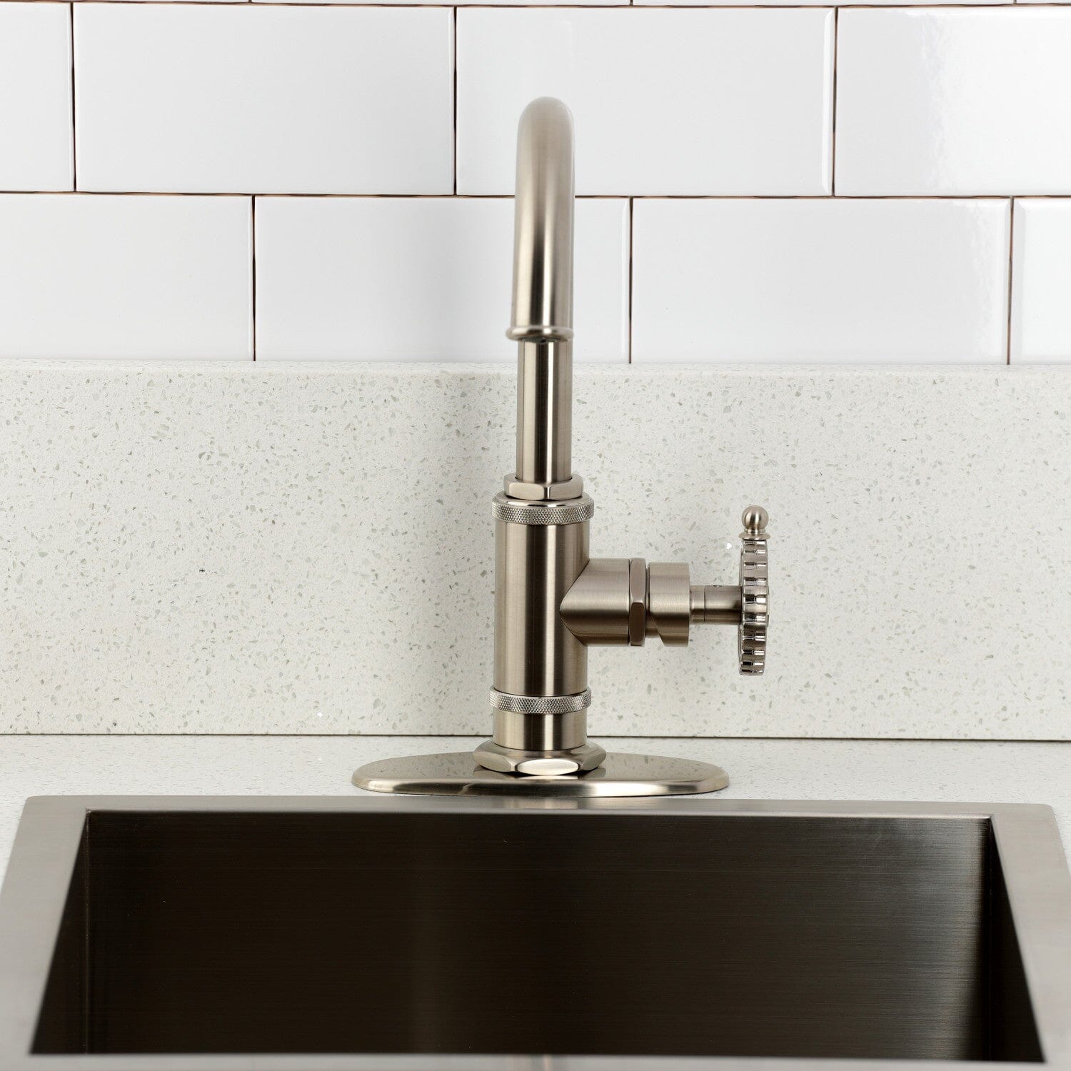 Fuller One Handle 1 Hole Deck Mount Bar Faucet - Modern Stainless Steel Kitchen Sink Faucet for Bar, Restaurant & Home Use