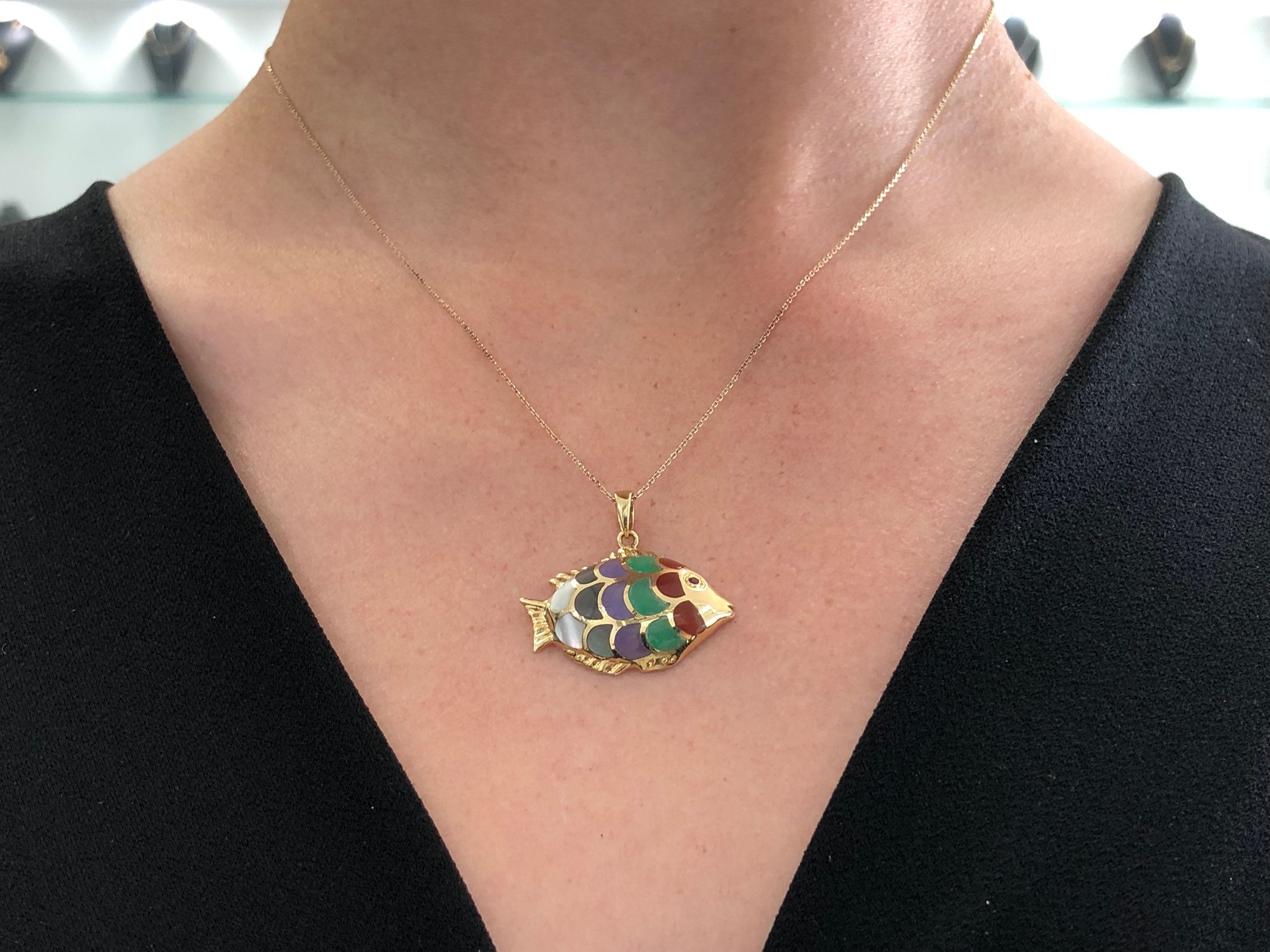 14K Gold Nautical Rainbow Fish Enamel Pendant Necklace - Perfect for Beach Vacations, Summer Outfits & Boho Jewelry Collections