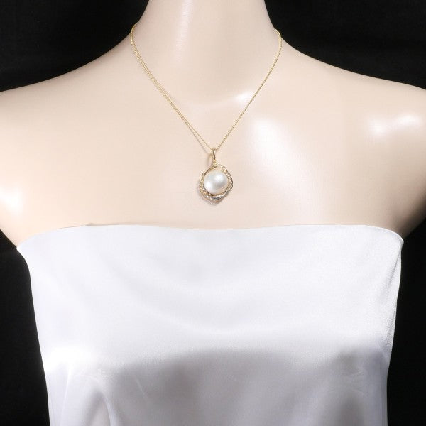18K Yellow Gold & White Gold Mabe Pearl Diamond Necklace for Women - Elegant Pearl Jewelry Gift for Wedding, Anniversary & Special Occasions