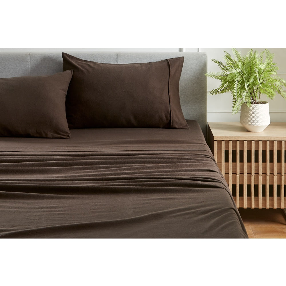150GSM Cotton Flannelette Bed Sheet Set - Queen Size, Chocolate Brown - Ultra Soft & Breathable for Cozy Sleep - Perfect for Winter Nights & Guest Bedrooms
