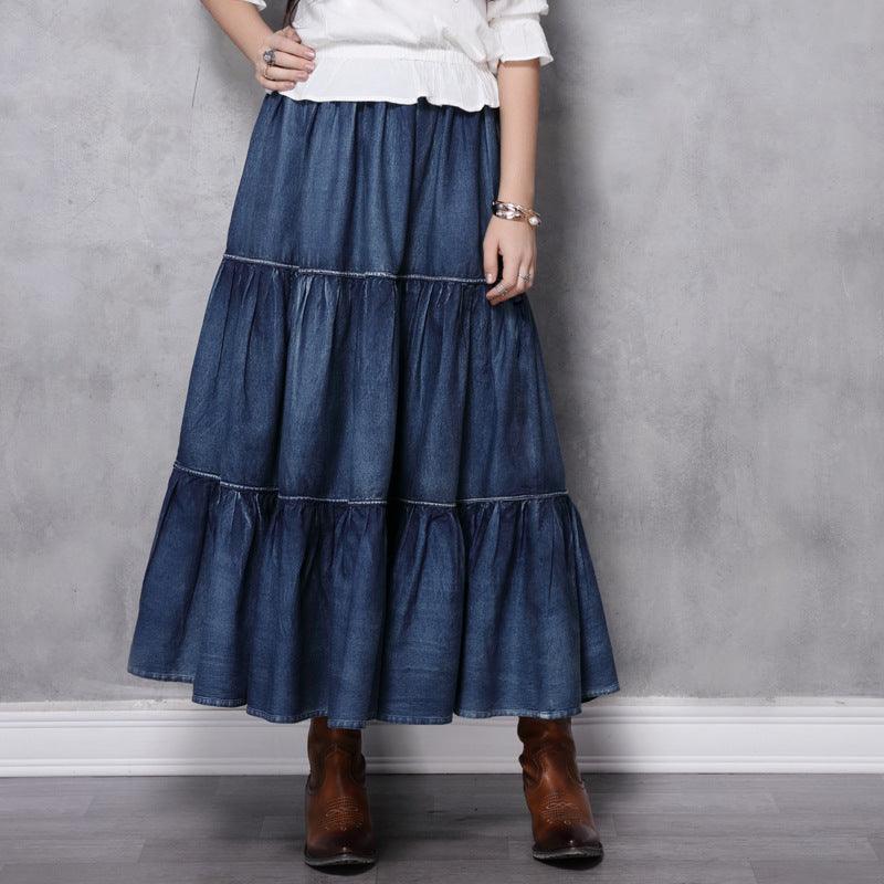 Blue Denim Maxi Skirt for Women - High Waisted Formal Long Skirt - Perfect for Office, Weddings & Evening Events