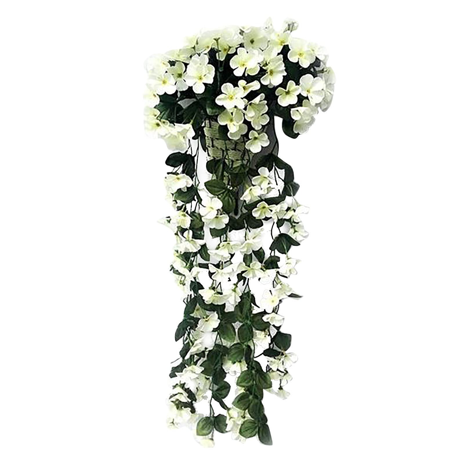 Artificial Violet Wisteria Hanging Flowers - Silk Fake Orchid Garland Vine for Wall Decor, Wedding, Party & Home Decoration (White)