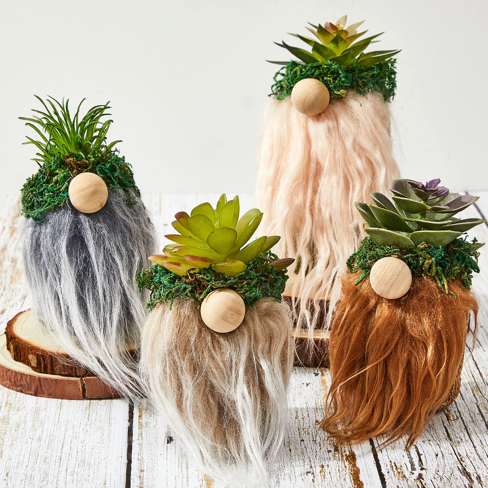 4 Pcs Mini Gnome Planters for Succulents & Cactus - Cute Home Decor, Desk Decorations, Tiered Tray Accents - Perfect Spring & Summer Gnome Gifts for Women (Garden, Office, Living Room Decor)