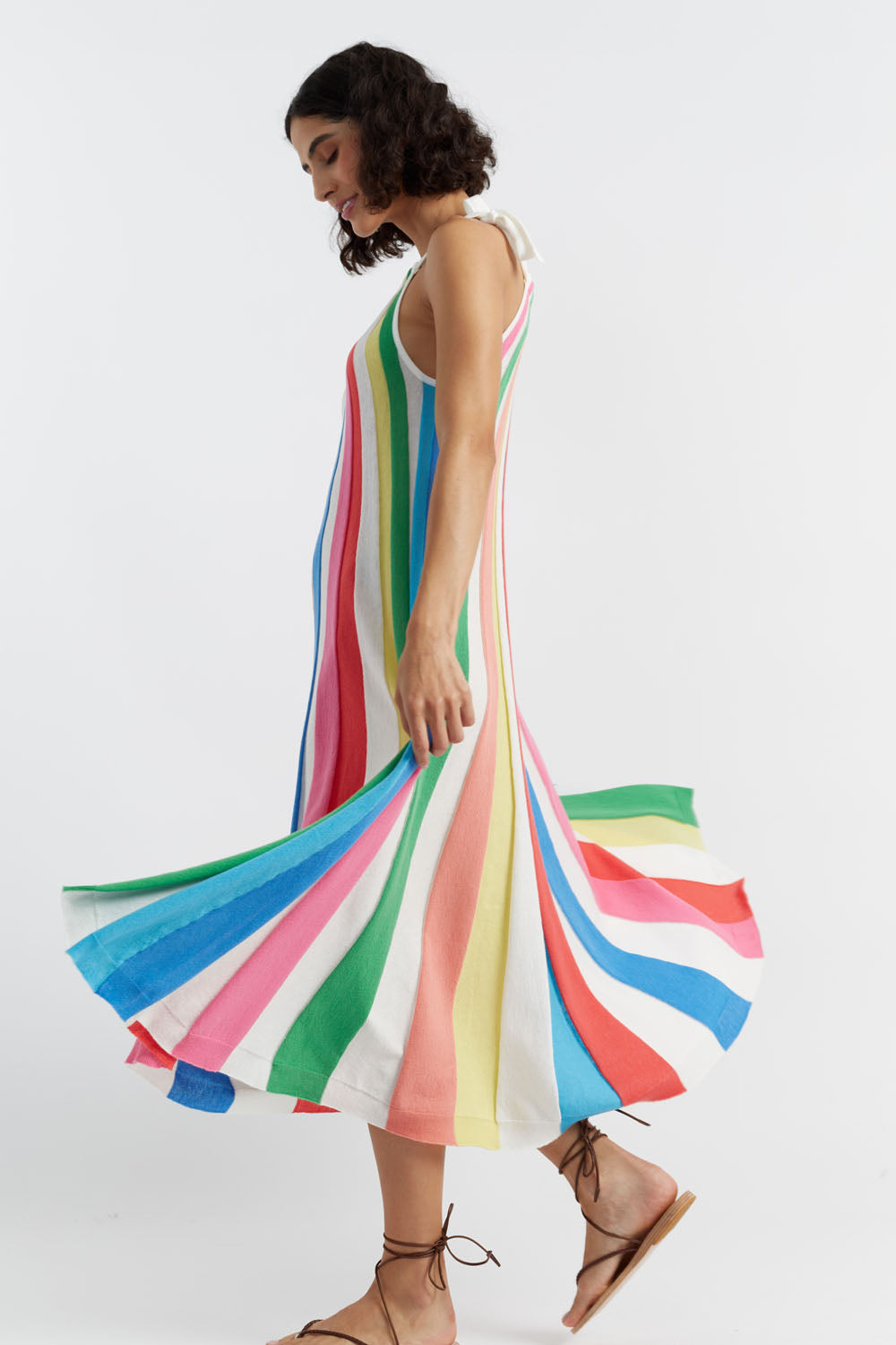 Rainbow Cotton Swing Dress for Women - Flowy Summer Dress with Short Sleeves - Perfect for Beach, Vacation, and Casual Outings