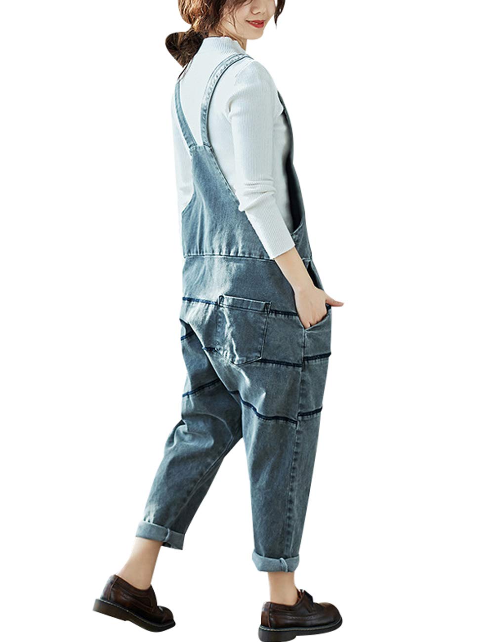 Women's Striped Cotton Jumpsuit & Romper - Wide Leg Harem Pants & Denim Bib Overalls - Casual Outfit for Summer, Beach, Travel & Streetwear Fashion