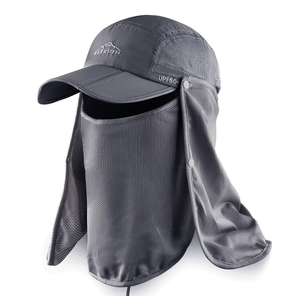 ELLEWIN UPF 50+ Sun Hat for Men & Women - Wide Brim UV Protection Fishing Hat with Neck Flap & Face Cover - Perfect for Outdoor Activities, Beach, Hiking, and Gardening