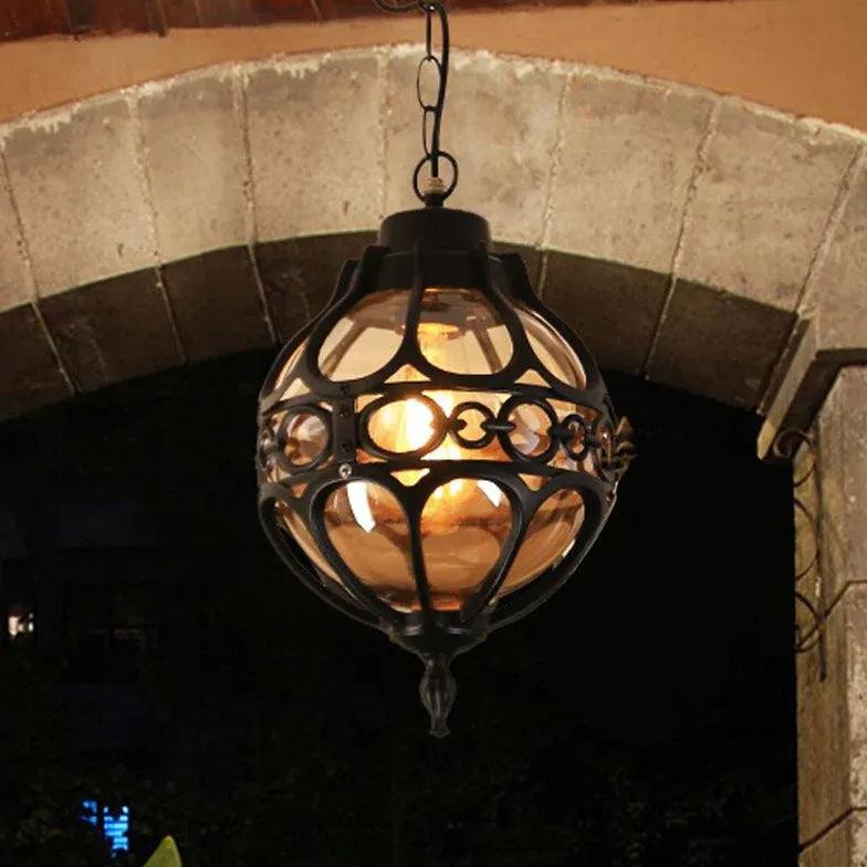 Vintage Spherical Carved Copper Pendant Light - Antique Style Ceiling Fixture for Dining Room, Kitchen Island & Bedroom Lighting