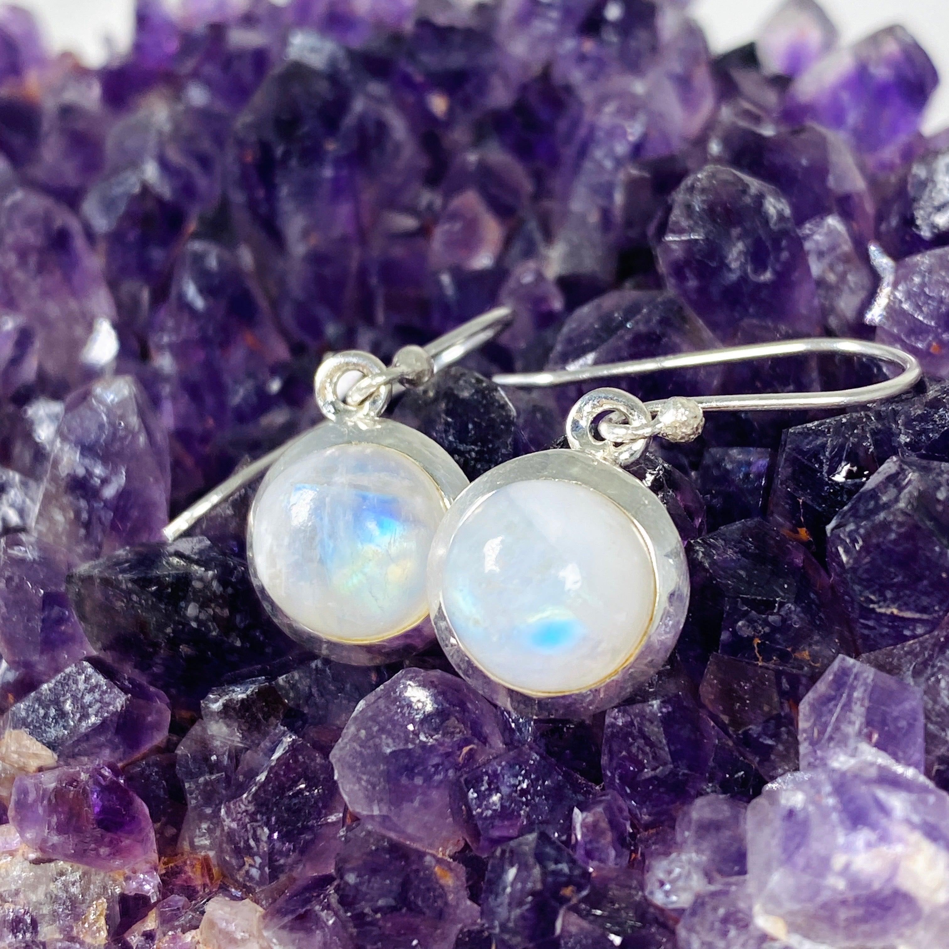 Moonstone Round Earrings KEGJ1400 – Elegant Sterling Silver Dangle Earrings for Women | Perfect for Weddings, Parties & Everyday Wear