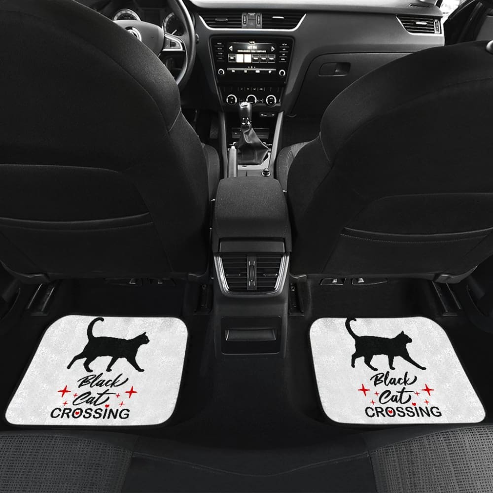 Black Cat Crossing Car Floor Mats - Non-Slip Custom Fit for Sedans & SUVs - Perfect for Halloween, Pet Lovers & Anime Fans