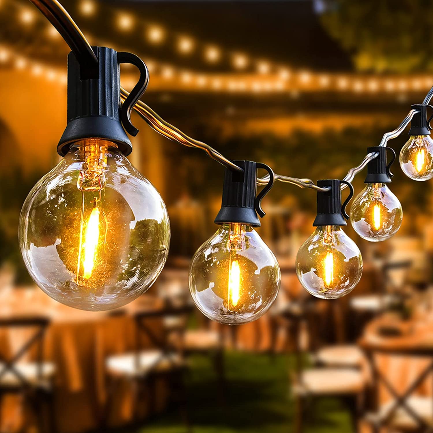 25ft LED Globe String Lights with G40 E12 Clear Bulbs - Outdoor Waterproof Fairy Lights for Backyard, Patio, Wedding & Christmas Decorations - 110V US Plug (Warm White) - Perfect for Garden Parties, Holiday Lighting and Romantic Ambiance