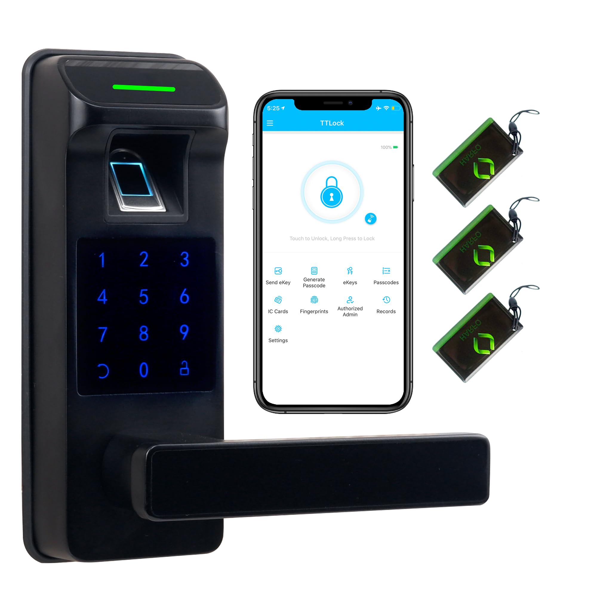 HARFO 5-in-1 Smart Fingerprint Door Lock - Keyless Entry with Touchscreen Keypad, Reversible Handle & Digital Keypad - Electronic Smart Lock for Home Security (Black) | Perfect for Apartments, Offices & Vacation Homes